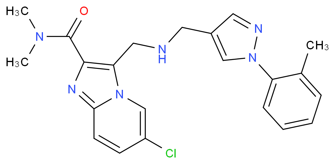 6-chloro-N,N-dimethyl-3-[({[1-(2-methylphenyl)-1H-pyrazol-4-yl]methyl}amino)methyl]imidazo[1,2-a]pyridine-2-carboxamide_分子结构_CAS_)