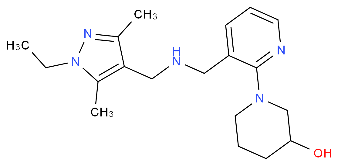 1-[3-({[(1-ethyl-3,5-dimethyl-1H-pyrazol-4-yl)methyl]amino}methyl)-2-pyridinyl]-3-piperidinol_分子结构_CAS_)