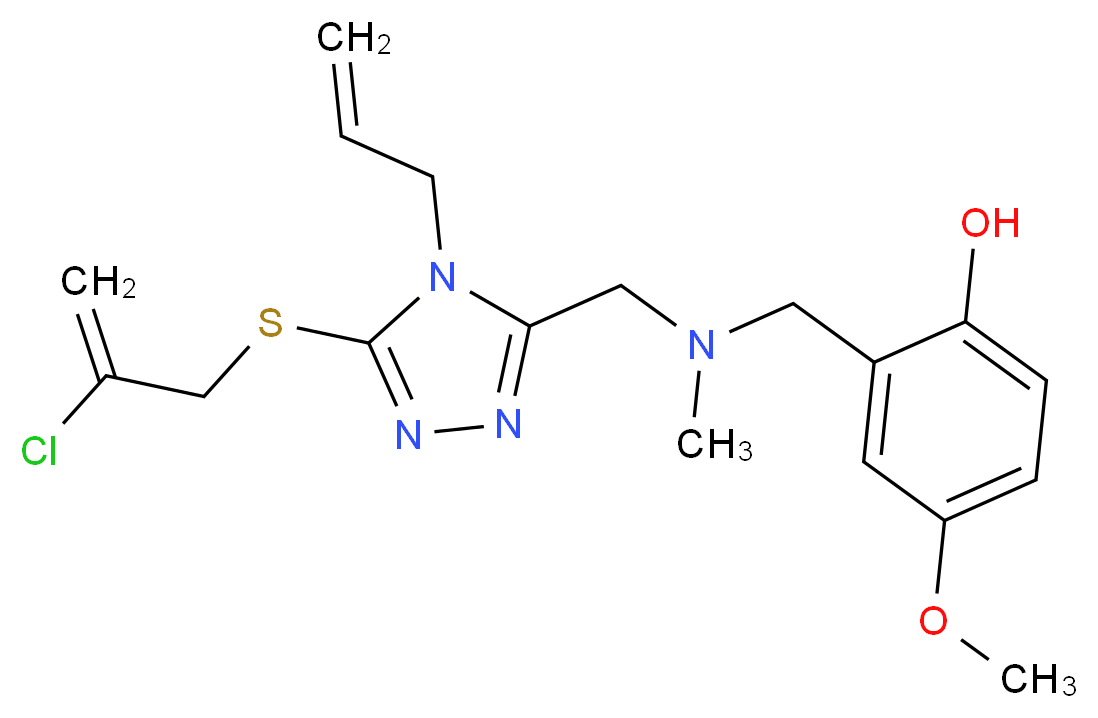 2-{[({4-allyl-5-[(2-chloro-2-propen-1-yl)thio]-4H-1,2,4-triazol-3-yl}methyl)(methyl)amino]methyl}-4-methoxyphenol_分子结构_CAS_)