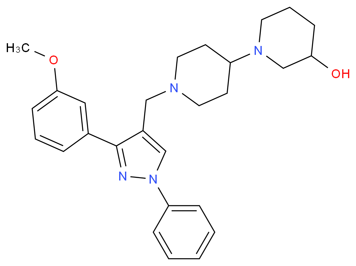 1'-{[3-(3-methoxyphenyl)-1-phenyl-1H-pyrazol-4-yl]methyl}-1,4'-bipiperidin-3-ol_分子结构_CAS_)