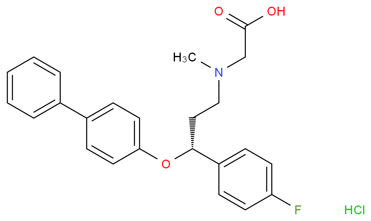 2-{[(3R)-3-(4-fluorophenyl)-3-(4-phenylphenoxy)propyl](methyl)amino}acetic acid hydrochloride_分子结构_CAS_200006-08-2