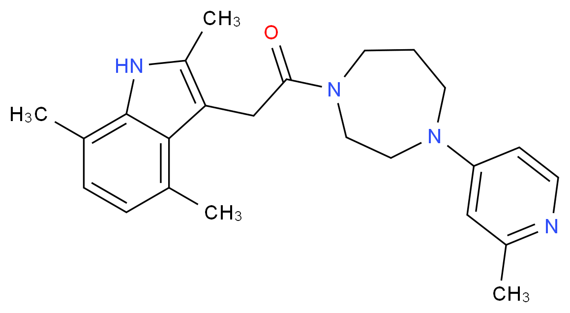 2,4,7-trimethyl-3-{2-[4-(2-methyl-4-pyridinyl)-1,4-diazepan-1-yl]-2-oxoethyl}-1H-indole_分子结构_CAS_)