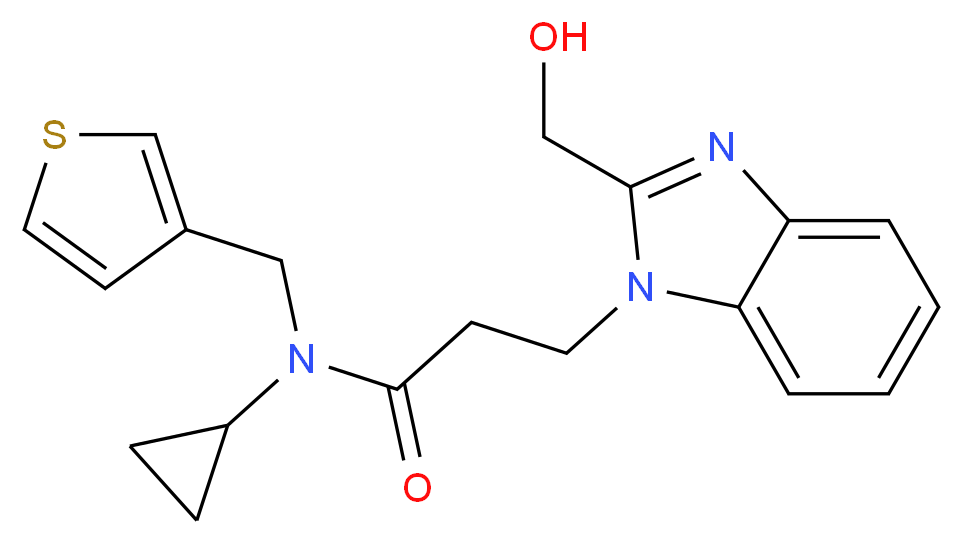 N-cyclopropyl-3-[2-(hydroxymethyl)-1H-benzimidazol-1-yl]-N-(3-thienylmethyl)propanamide_分子结构_CAS_)