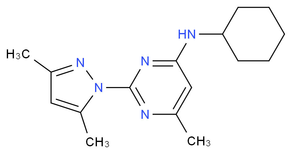 N-cyclohexyl-2-(3,5-dimethyl-1H-pyrazol-1-yl)-6-methylpyrimidin-4-amine_分子结构_CAS_73029-73-9
