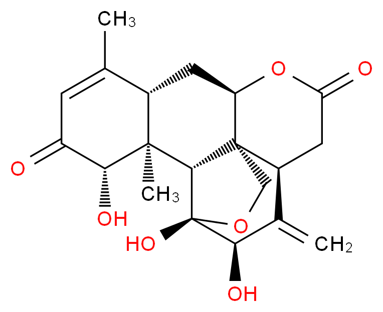 (1S,4S,5R,7S,11R,13S,17S,18S,19R)-4,5,17-trihydroxy-14,18-dimethyl-6-methylidene-3,10-dioxapentacyclo[9.8.0.0<sup>1</sup>,<sup>7</sup>.0<sup>4</sup>,<sup>1</sup><sup>9</sup>.0<sup>1</sup><sup>3</sup>,<sup>1</sup><sup>8</sup>]nonadec-14-ene-9,16-dione_分子结构_CAS_981-15-7