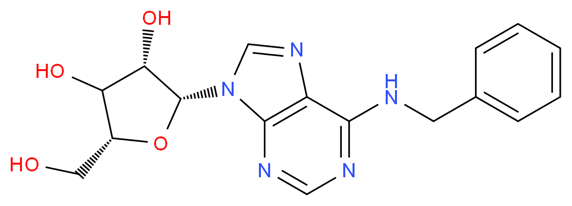 (2R,3S,5R)-2-[6-(benzylamino)-9H-purin-9-yl]-5-(hydroxymethyl)oxolane-3,4-diol_分子结构_CAS_4294-16-0