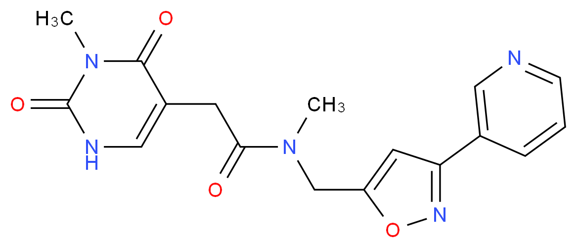N-methyl-2-(3-methyl-2,4-dioxo-1,2,3,4-tetrahydro-5-pyrimidinyl)-N-{[3-(3-pyridinyl)-5-isoxazolyl]methyl}acetamide_分子结构_CAS_)