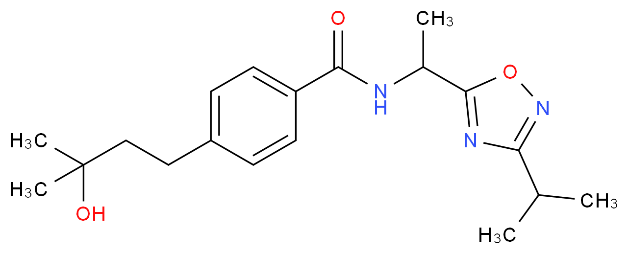 4-(3-hydroxy-3-methylbutyl)-N-[1-(3-isopropyl-1,2,4-oxadiazol-5-yl)ethyl]benzamide_分子结构_CAS_)