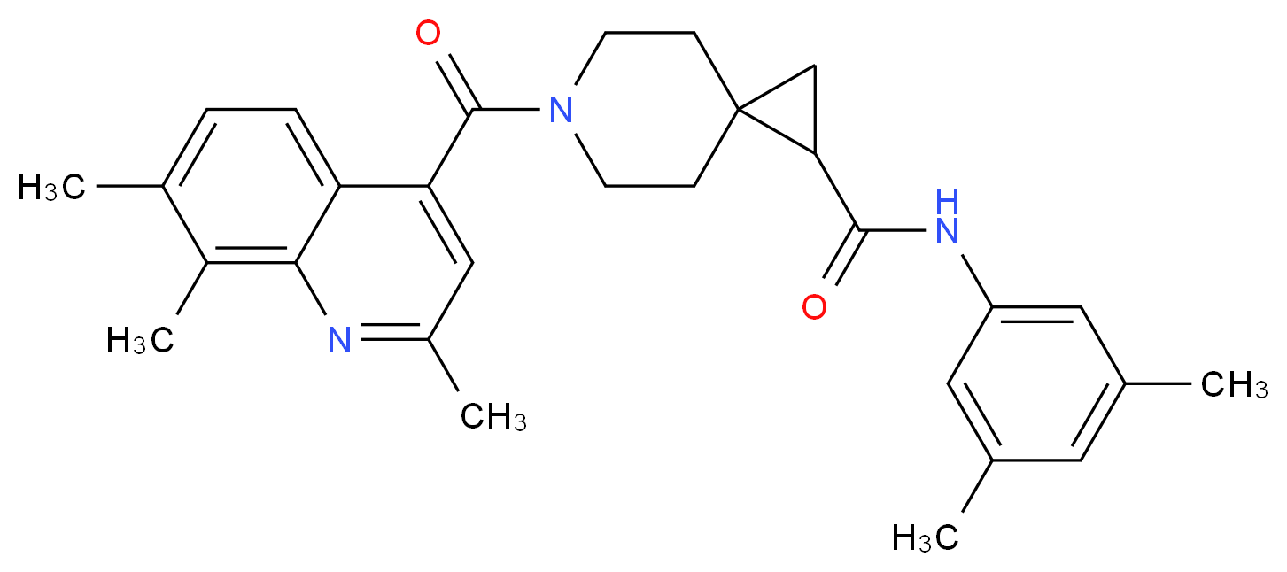 N-(3,5-dimethylphenyl)-6-[(2,7,8-trimethyl-4-quinolinyl)carbonyl]-6-azaspiro[2.5]octane-1-carboxamide_分子结构_CAS_)
