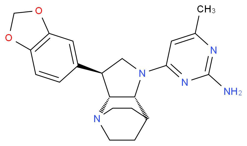 4-[(2R*,3S*,6R*)-3-(1,3-benzodioxol-5-yl)-1,5-diazatricyclo[5.2.2.0~2,6~]undec-5-yl]-6-methyl-2-pyrimidinamine_分子结构_CAS_)