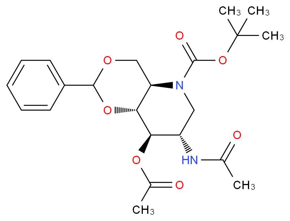 tert-butyl (4aR,7S,8R,8aR)-8-(acetyloxy)-7-acetamido-2-phenyl-octahydro-[1,3]dioxino[5,4-b]pyridine-5-carboxylate_分子结构_CAS_1221795-92-1