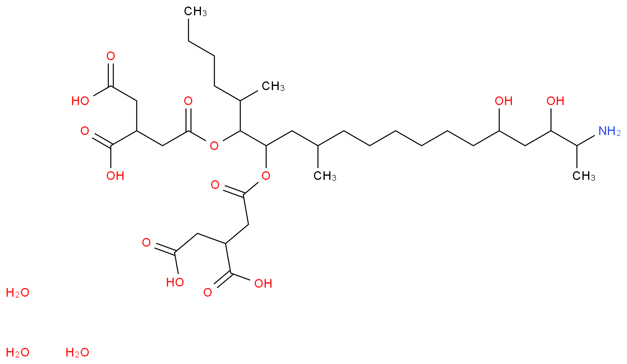 2-[2-({19-amino-6-[(3,4-dicarboxybutanoyl)oxy]-16,18-dihydroxy-5,9-dimethylicosan-7-yl}oxy)-2-oxoethyl]butanedioic acid trihydrate_分子结构_CAS_116355-84-1