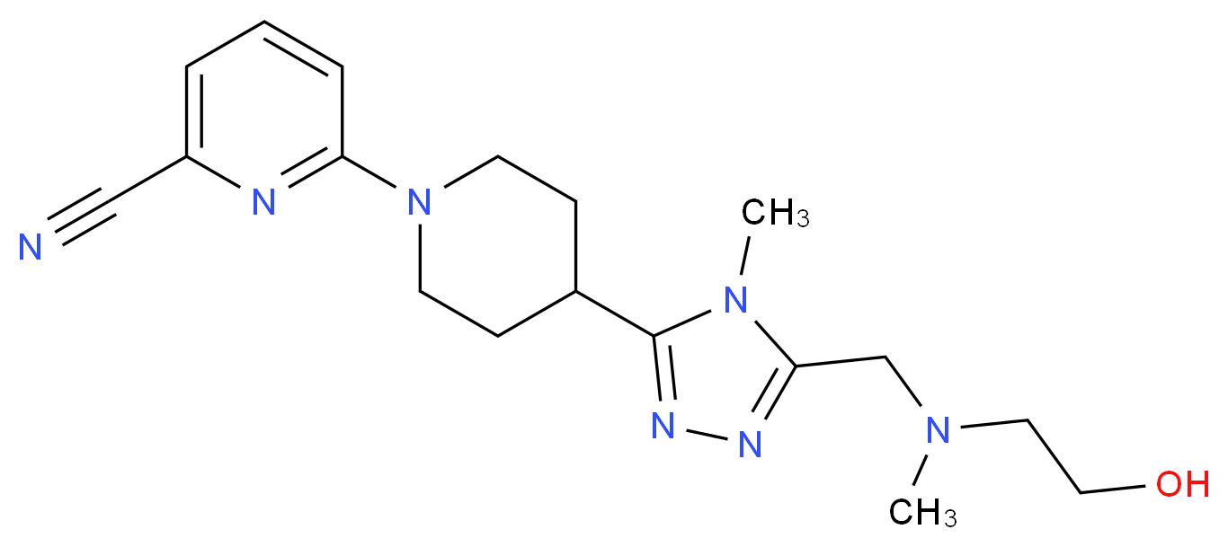 6-[4-(5-{[(2-hydroxyethyl)(methyl)amino]methyl}-4-methyl-4H-1,2,4-triazol-3-yl)piperidin-1-yl]pyridine-2-carbonitrile_分子结构_CAS_)
