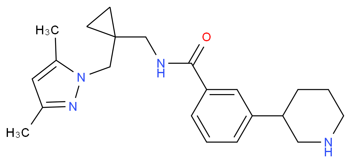 N-({1-[(3,5-dimethyl-1H-pyrazol-1-yl)methyl]cyclopropyl}methyl)-3-piperidin-3-ylbenzamide_分子结构_CAS_)