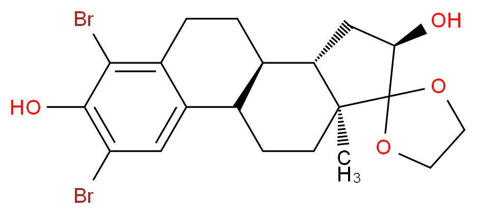 (10'R,11'S,13'R,15'S)-4',6'-dibromo-15'-methylspiro[1,3-dioxolane-2,14'-tetracyclo[8.7.0.0<sup>2</sup>,<sup>7</sup>.0<sup>1</sup><sup>1</sup>,<sup>1</sup><sup>5</sup>]heptadecane]-2',4',6'-triene-5',13'-diol_分子结构_CAS_90474-20-7