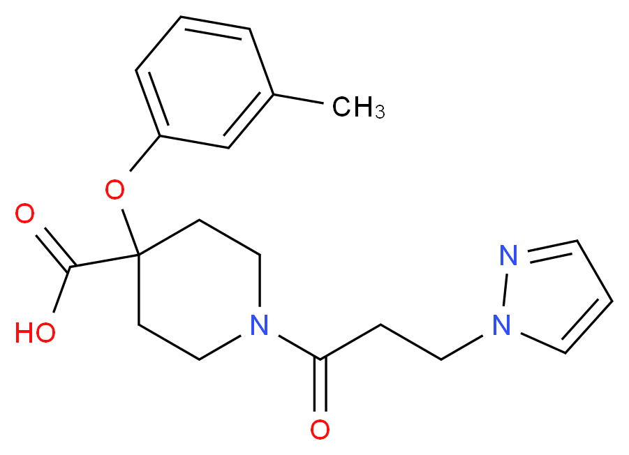 4-(3-methylphenoxy)-1-[3-(1H-pyrazol-1-yl)propanoyl]piperidine-4-carboxylic acid_分子结构_CAS_)