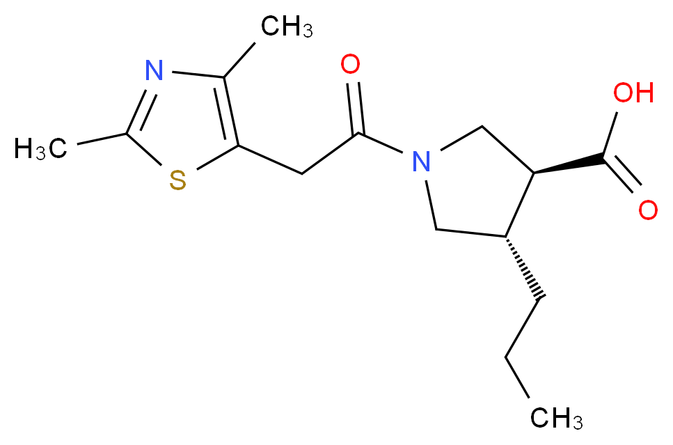 (3S*,4S*)-1-[(2,4-dimethyl-1,3-thiazol-5-yl)acetyl]-4-propylpyrrolidine-3-carboxylic acid_分子结构_CAS_)