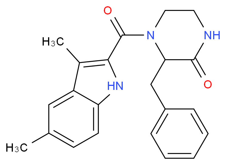 3-benzyl-4-[(3,5-dimethyl-1H-indol-2-yl)carbonyl]-2-piperazinone_分子结构_CAS_)