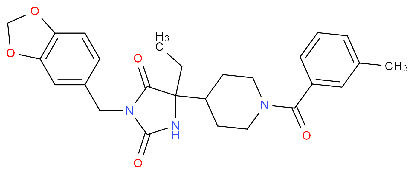 3-(1,3-benzodioxol-5-ylmethyl)-5-ethyl-5-[1-(3-methylbenzoyl)-4-piperidinyl]-2,4-imidazolidinedione_分子结构_CAS_)