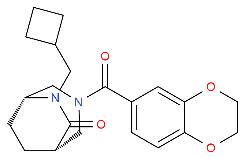 (1S*,5R*)-6-(cyclobutylmethyl)-3-(2,3-dihydro-1,4-benzodioxin-6-ylcarbonyl)-3,6-diazabicyclo[3.2.2]nonan-7-one_分子结构_CAS_)