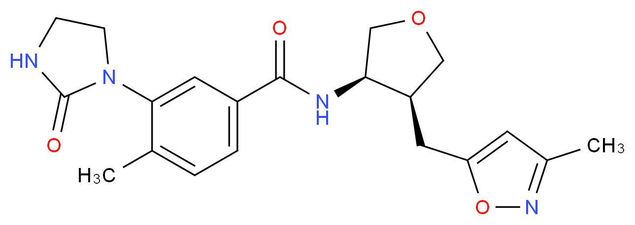 4-methyl-N-{(3R*,4S*)-4-[(3-methyl-5-isoxazolyl)methyl]tetrahydro-3-furanyl}-3-(2-oxo-1-imidazolidinyl)benzamide_分子结构_CAS_)