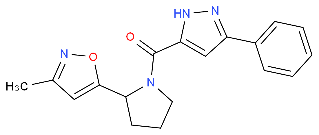 3-methyl-5-{1-[(3-phenyl-1H-pyrazol-5-yl)carbonyl]pyrrolidin-2-yl}isoxazole_分子结构_CAS_)