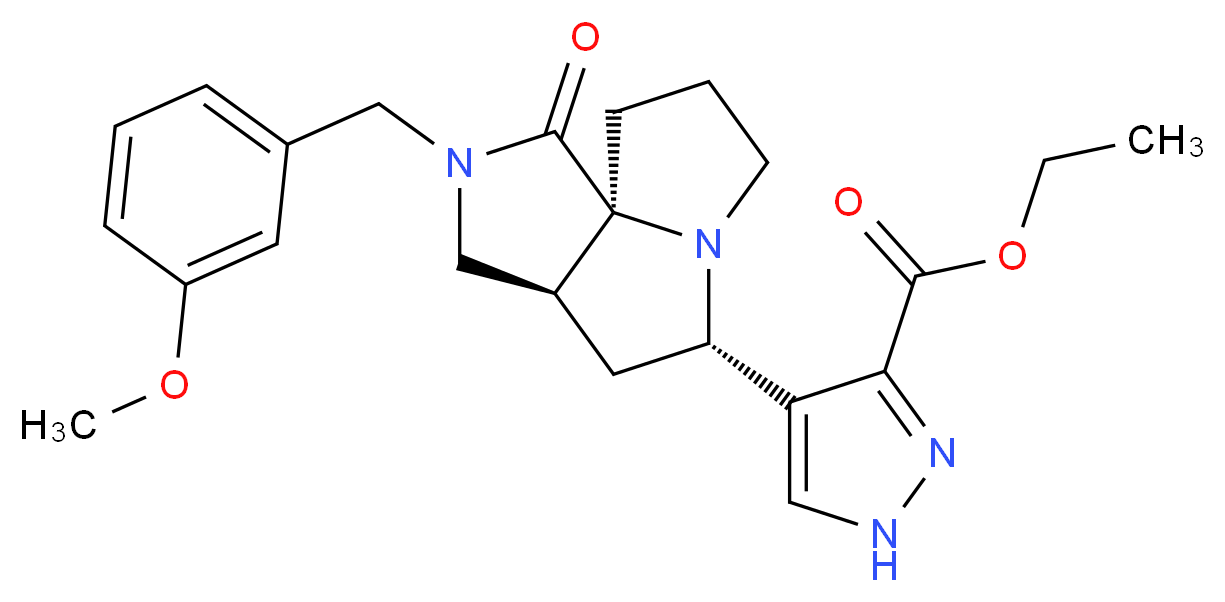 ethyl 4-[(3aS*,5S*,9aS*)-2-(3-methoxybenzyl)-1-oxooctahydro-7H-pyrrolo[3,4-g]pyrrolizin-5-yl]-1H-pyrazole-3-carboxylate_分子结构_CAS_)