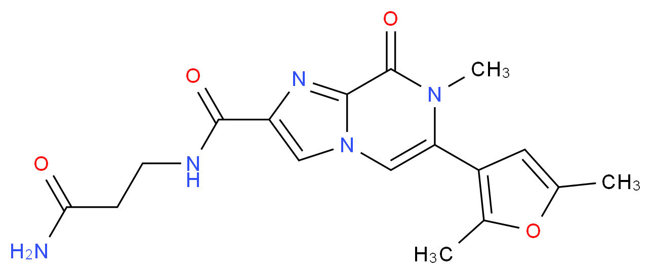 N-(3-amino-3-oxopropyl)-6-(2,5-dimethyl-3-furyl)-7-methyl-8-oxo-7,8-dihydroimidazo[1,2-a]pyrazine-2-carboxamide_分子结构_CAS_)