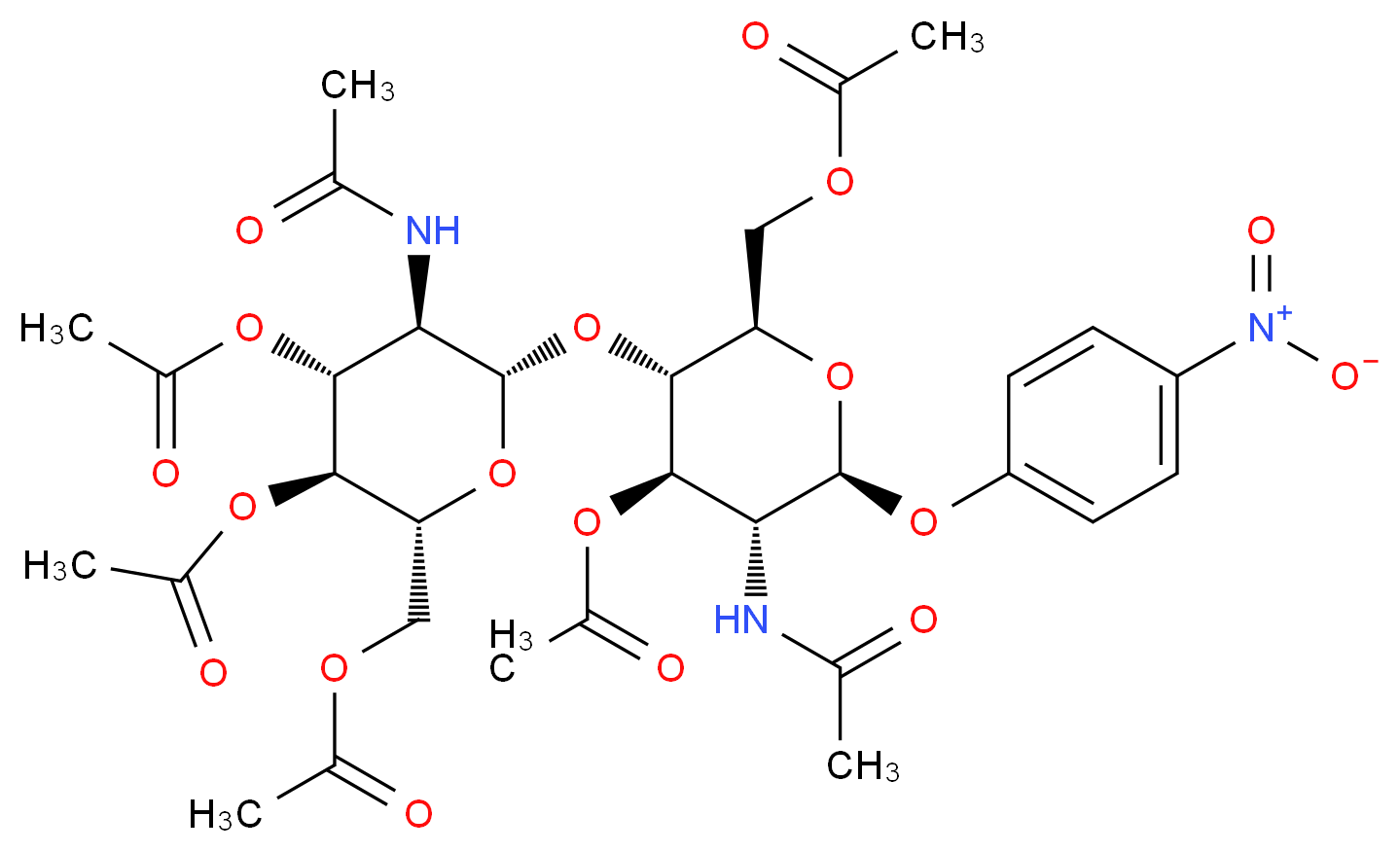 [(2R,3S,4R,5R,6S)-3,4-bis(acetyloxy)-6-{[(2R,3S,4R,5R,6S)-4-(acetyloxy)-2-[(acetyloxy)methyl]-5-acetamido-6-(4-nitrophenoxy)oxan-3-yl]oxy}-5-acetamidooxan-2-yl]methyl acetate_分子结构_CAS_7284-19-7