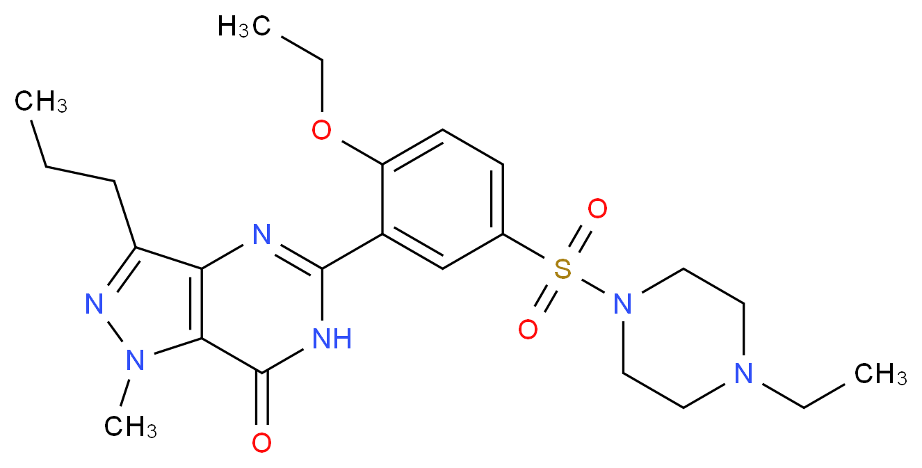 5-{2-ethoxy-5-[(4-ethylpiperazin-1-yl)sulfonyl]phenyl}-1-methyl-3-propyl-1H,6H,7H-pyrazolo[4,3-d]pyrimidin-7-one_分子结构_CAS_642928-07-2