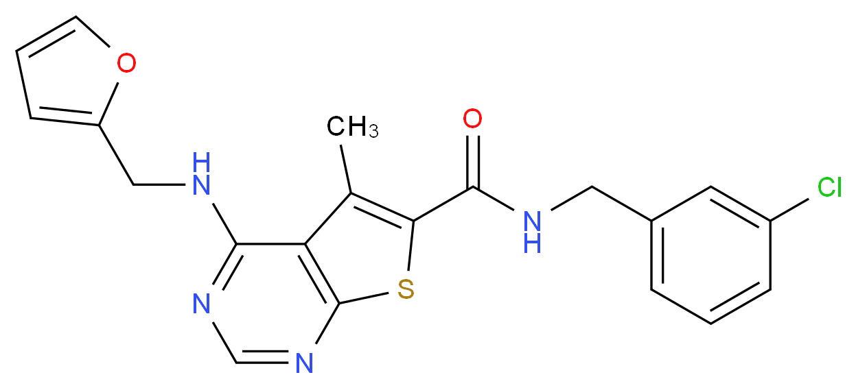 N-(3-chlorobenzyl)-4-[(2-furylmethyl)amino]-5-methylthieno[2,3-d]pyrimidine-6-carboxamide_分子结构_CAS_)