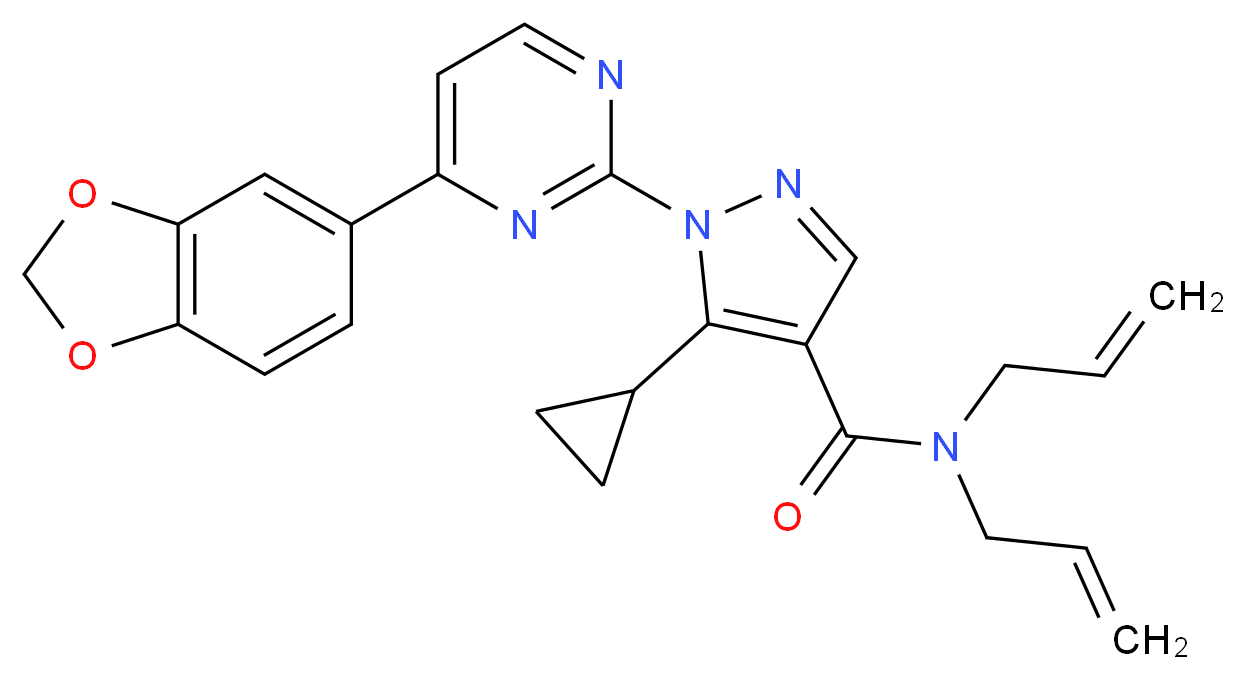 N,N-diallyl-1-[4-(1,3-benzodioxol-5-yl)-2-pyrimidinyl]-5-cyclopropyl-1H-pyrazole-4-carboxamide_分子结构_CAS_)