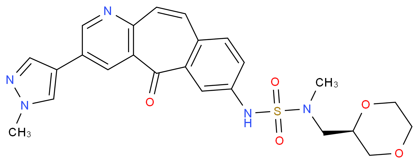 N-[(2R)-1,4-dioxan-2-ylmethyl]-N-methyl{[5-(1-methyl-1H-pyrazol-4-yl)-2-oxo-7-azatricyclo[9.4.0.0<sup>3</sup>,<sup>8</sup>]pentadeca-1(15),3,5,7,9,11,13-heptaen-14-yl]amino}sulfonamide_分子结构_CAS_917879-39-1