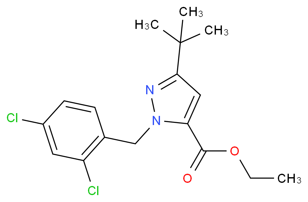 ethyl 3-tert-butyl-1-[(2,4-dichlorophenyl)methyl]-1H-pyrazole-5-carboxylate_分子结构_CAS_306936-96-9