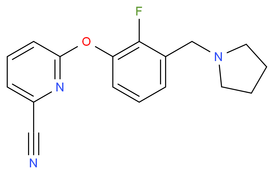 6-[2-fluoro-3-(pyrrolidin-1-ylmethyl)phenoxy]pyridine-2-carbonitrile_分子结构_CAS_)