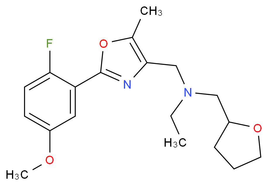 N-{[2-(2-fluoro-5-methoxyphenyl)-5-methyl-1,3-oxazol-4-yl]methyl}-N-(tetrahydro-2-furanylmethyl)ethanamine_分子结构_CAS_)
