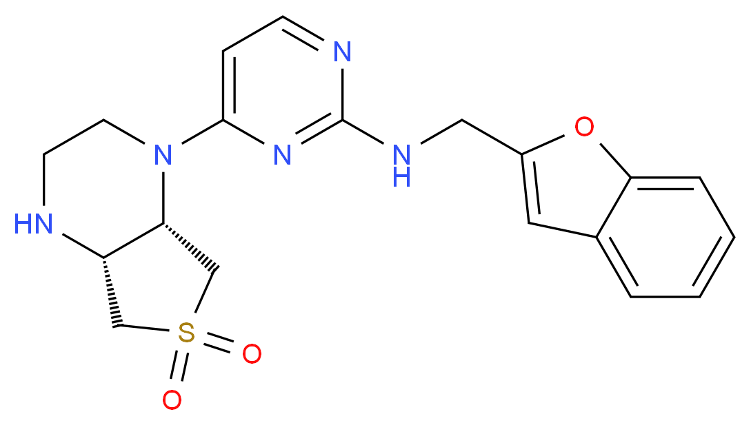 N-(1-benzofuran-2-ylmethyl)-4-[(4aR*,7aS*)-6,6-dioxidohexahydrothieno[3,4-b]pyrazin-1(2H)-yl]pyrimidin-2-amine_分子结构_CAS_)