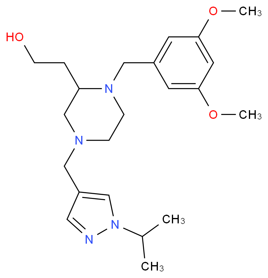 2-{1-(3,5-dimethoxybenzyl)-4-[(1-isopropyl-1H-pyrazol-4-yl)methyl]-2-piperazinyl}ethanol_分子结构_CAS_)