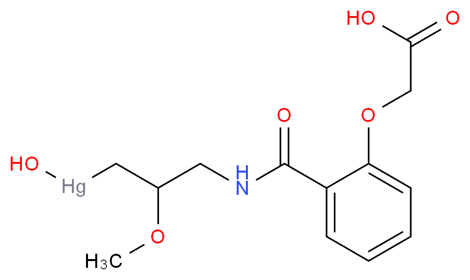 2-(2-{[3-(hydroxymercurio)-2-methoxypropyl]carbamoyl}phenoxy)acetic acid_分子结构_CAS_486-67-9