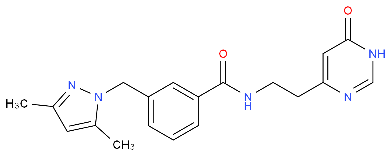 3-[(3,5-dimethyl-1H-pyrazol-1-yl)methyl]-N-[2-(6-oxo-1,6-dihydropyrimidin-4-yl)ethyl]benzamide_分子结构_CAS_)