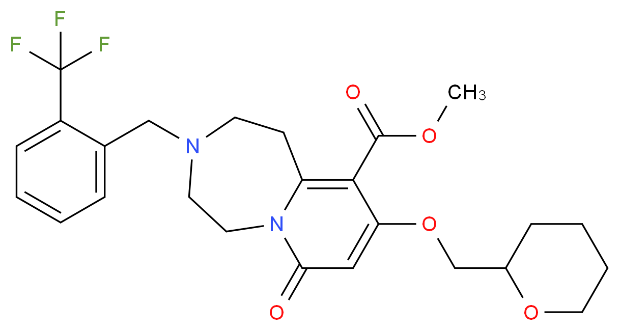 methyl 7-oxo-9-(tetrahydro-2H-pyran-2-ylmethoxy)-3-[2-(trifluoromethyl)benzyl]-1,2,3,4,5,7-hexahydropyrido[1,2-d][1,4]diazepine-10-carboxylate_分子结构_CAS_)