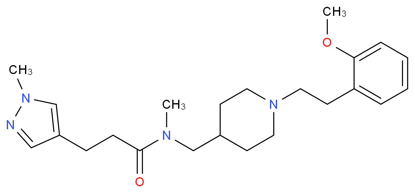 N-({1-[2-(2-methoxyphenyl)ethyl]-4-piperidinyl}methyl)-N-methyl-3-(1-methyl-1H-pyrazol-4-yl)propanamide_分子结构_CAS_)