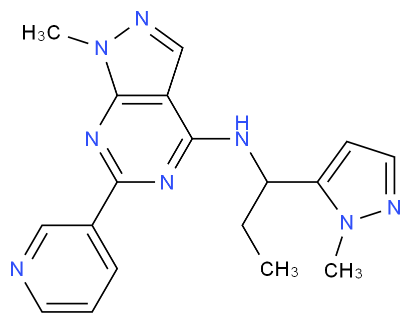 1-methyl-N-[1-(1-methyl-1H-pyrazol-5-yl)propyl]-6-(3-pyridinyl)-1H-pyrazolo[3,4-d]pyrimidin-4-amine_分子结构_CAS_)