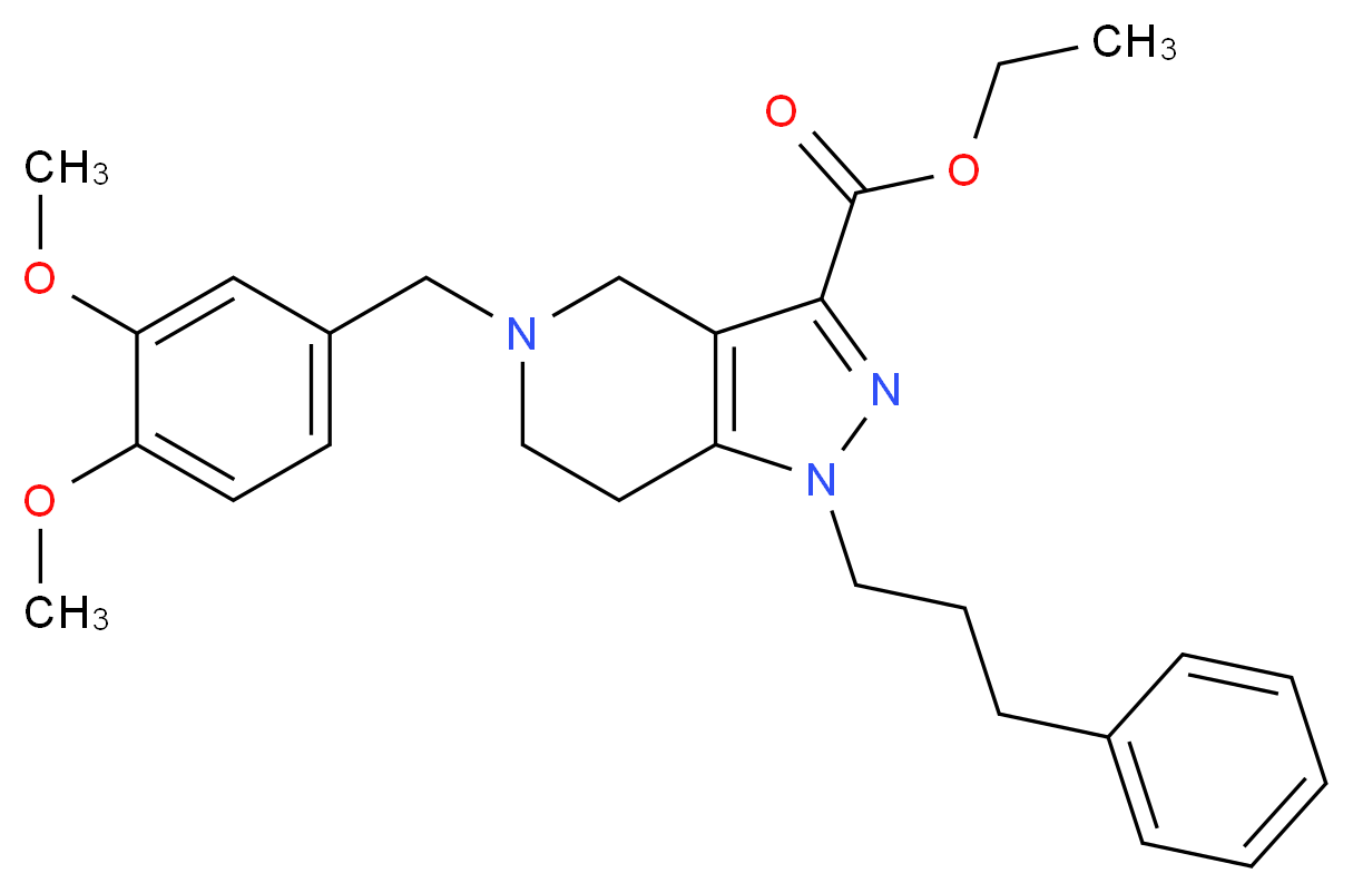 ethyl 5-(3,4-dimethoxybenzyl)-1-(3-phenylpropyl)-4,5,6,7-tetrahydro-1H-pyrazolo[4,3-c]pyridine-3-carboxylate_分子结构_CAS_)