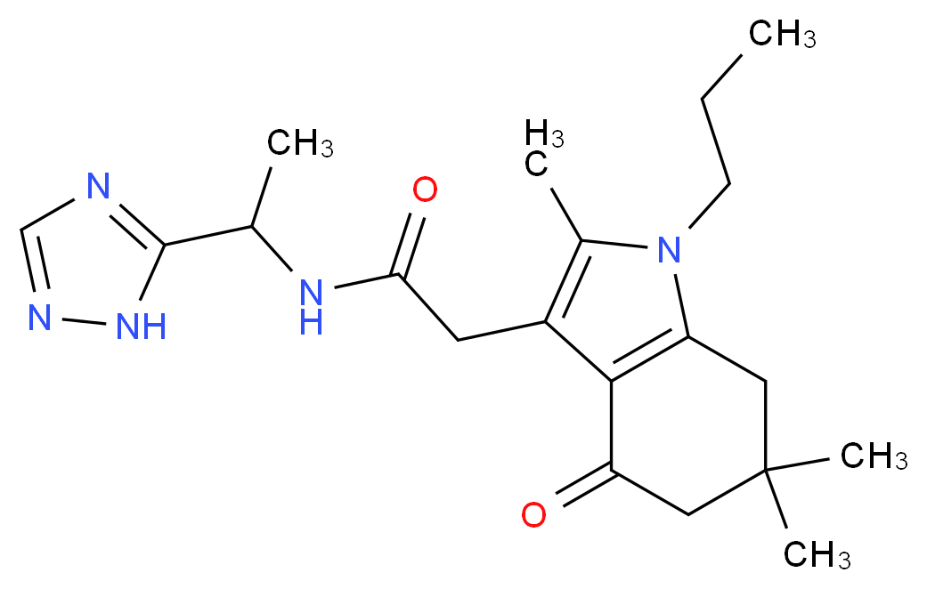 N-[1-(1H-1,2,4-triazol-5-yl)ethyl]-2-(2,6,6-trimethyl-4-oxo-1-propyl-4,5,6,7-tetrahydro-1H-indol-3-yl)acetamide_分子结构_CAS_)