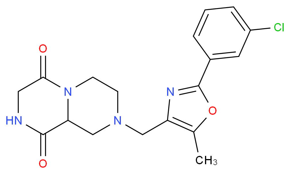 8-{[2-(3-chlorophenyl)-5-methyl-1,3-oxazol-4-yl]methyl}tetrahydro-2H-pyrazino[1,2-a]pyrazine-1,4(3H,6H)-dione_分子结构_CAS_)