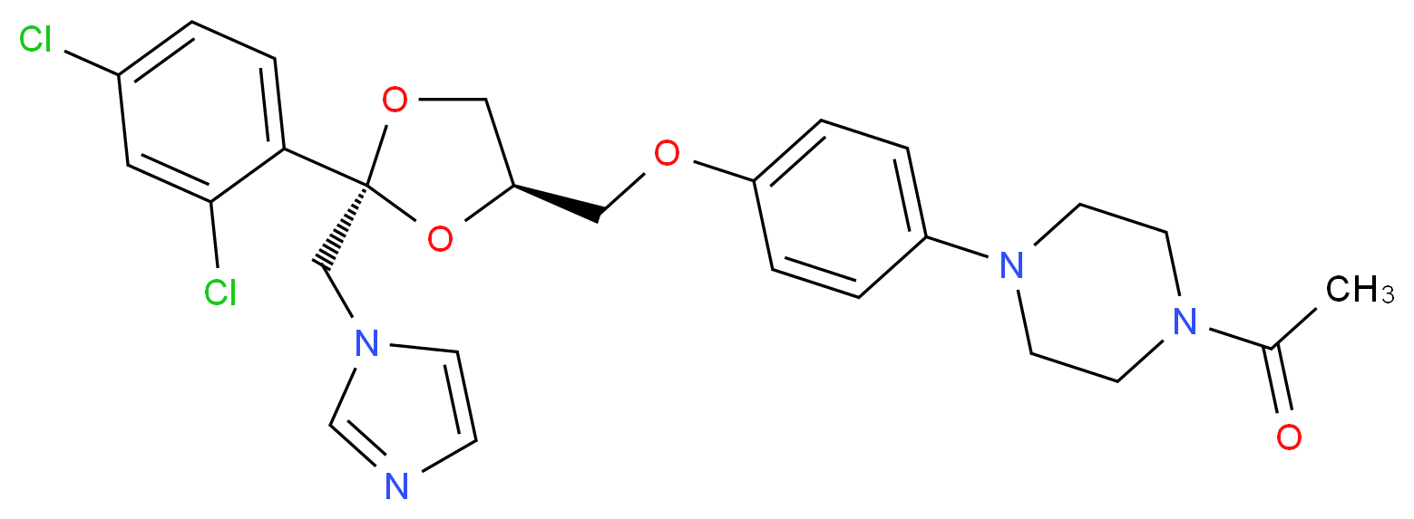 1-[4-(4-{[(2R,4R)-2-(2,4-dichlorophenyl)-2-(1H-imidazol-1-ylmethyl)-1,3-dioxolan-4-yl]methoxy}phenyl)piperazin-1-yl]ethan-1-one_分子结构_CAS_83374-59-8
