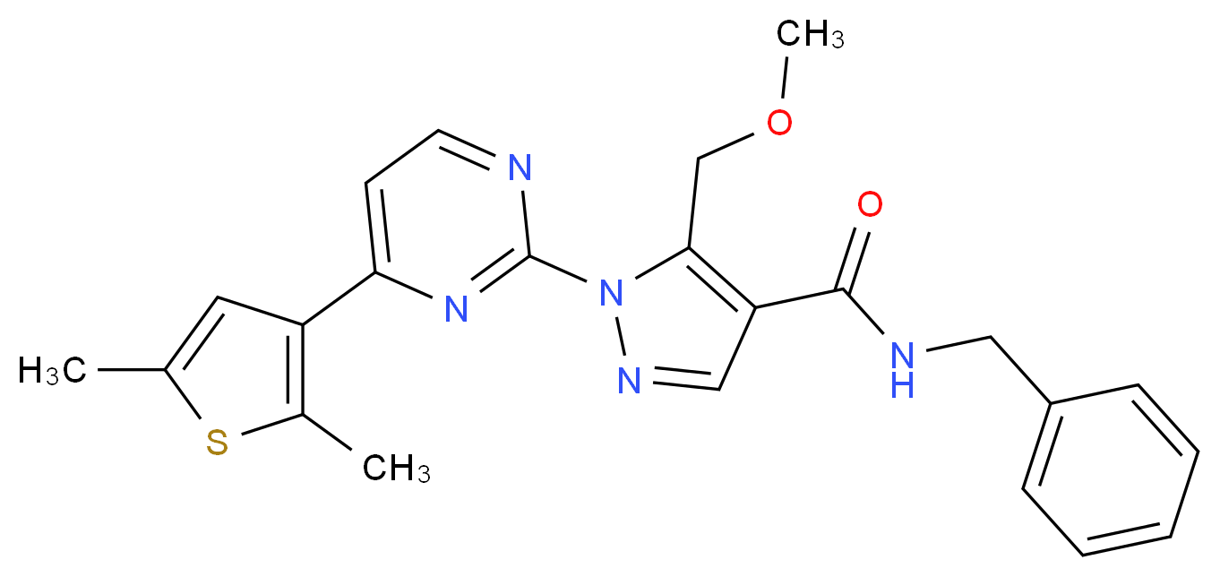 N-benzyl-1-[4-(2,5-dimethyl-3-thienyl)-2-pyrimidinyl]-5-(methoxymethyl)-1H-pyrazole-4-carboxamide_分子结构_CAS_)