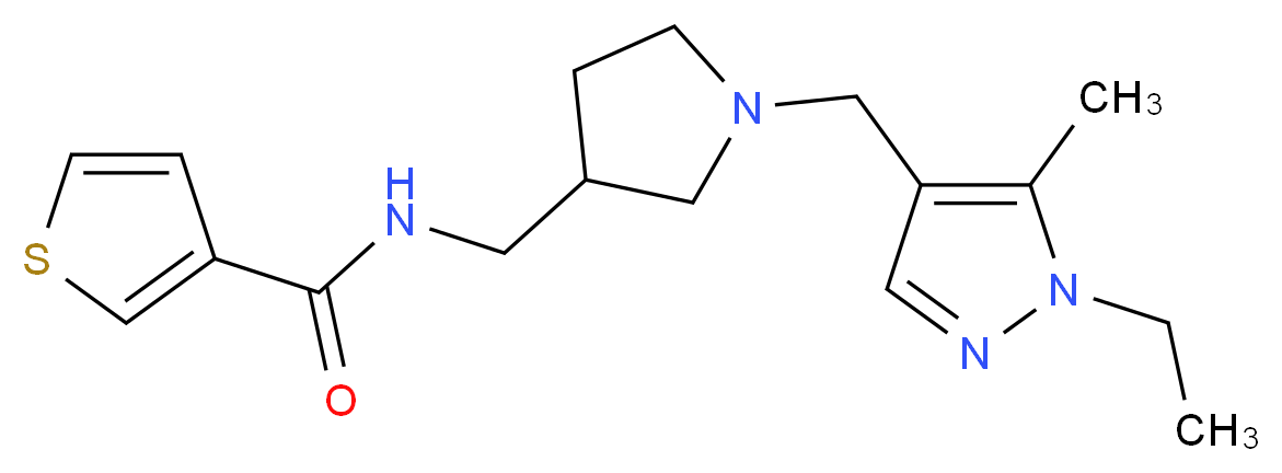 N-({1-[(1-ethyl-5-methyl-1H-pyrazol-4-yl)methyl]pyrrolidin-3-yl}methyl)thiophene-3-carboxamide_分子结构_CAS_)