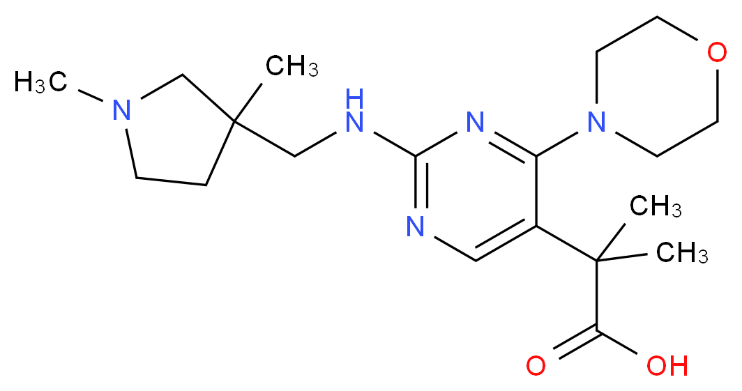 2-(2-{[(1,3-dimethylpyrrolidin-3-yl)methyl]amino}-4-morpholin-4-ylpyrimidin-5-yl)-2-methylpropanoic acid_分子结构_CAS_)